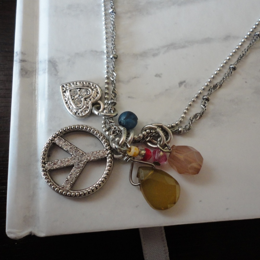 American Eagle Bohemian Peace Sign Charm Necklace